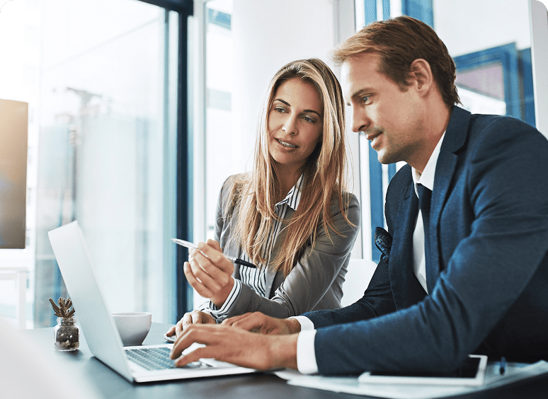 Professionals collaborating in an office setting