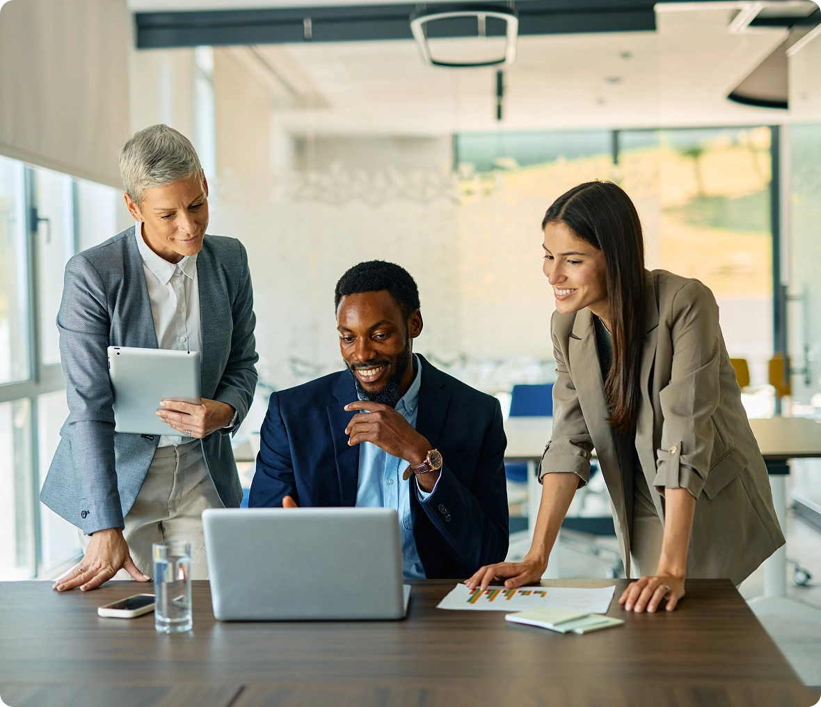 Colleagues collaborating in a modern office